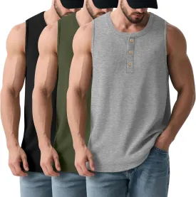 3 Pcs Men's Big and Tall Tank Top Ribbed Plus Size Sleeveless Henley Shirt Crewneck T Shirt 1X-5X