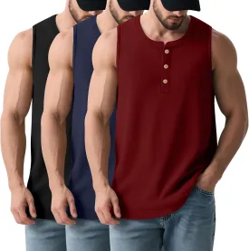 3 Pcs Men's Big and Tall Tank Top Ribbed Plus Size Sleeveless Henley Shirt Crewneck T Shirt 1X-5X