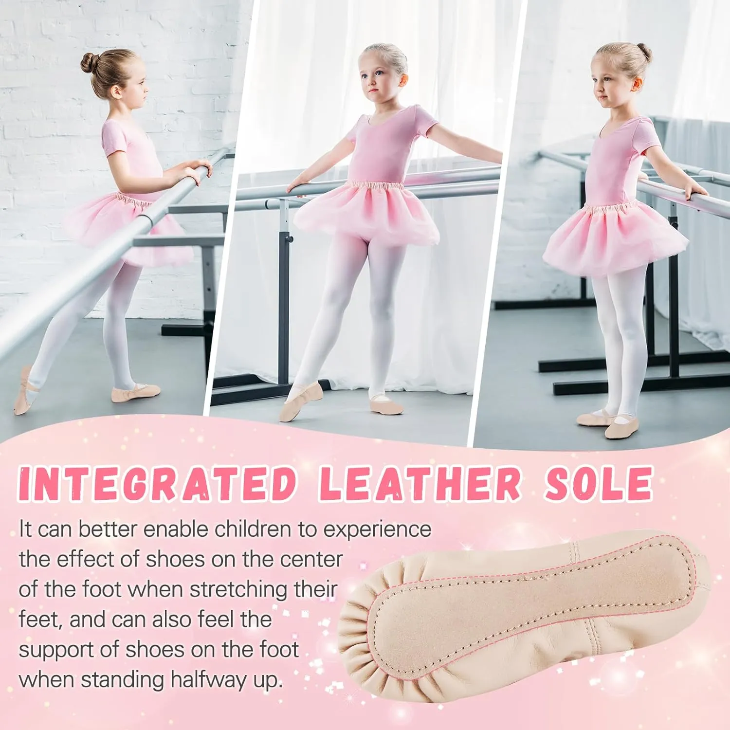 Ballet Shoes for Girls,Soft Leather Ballet Slippers No-Tie Dance Shoes for Toddler Girls/Little/Big Kids