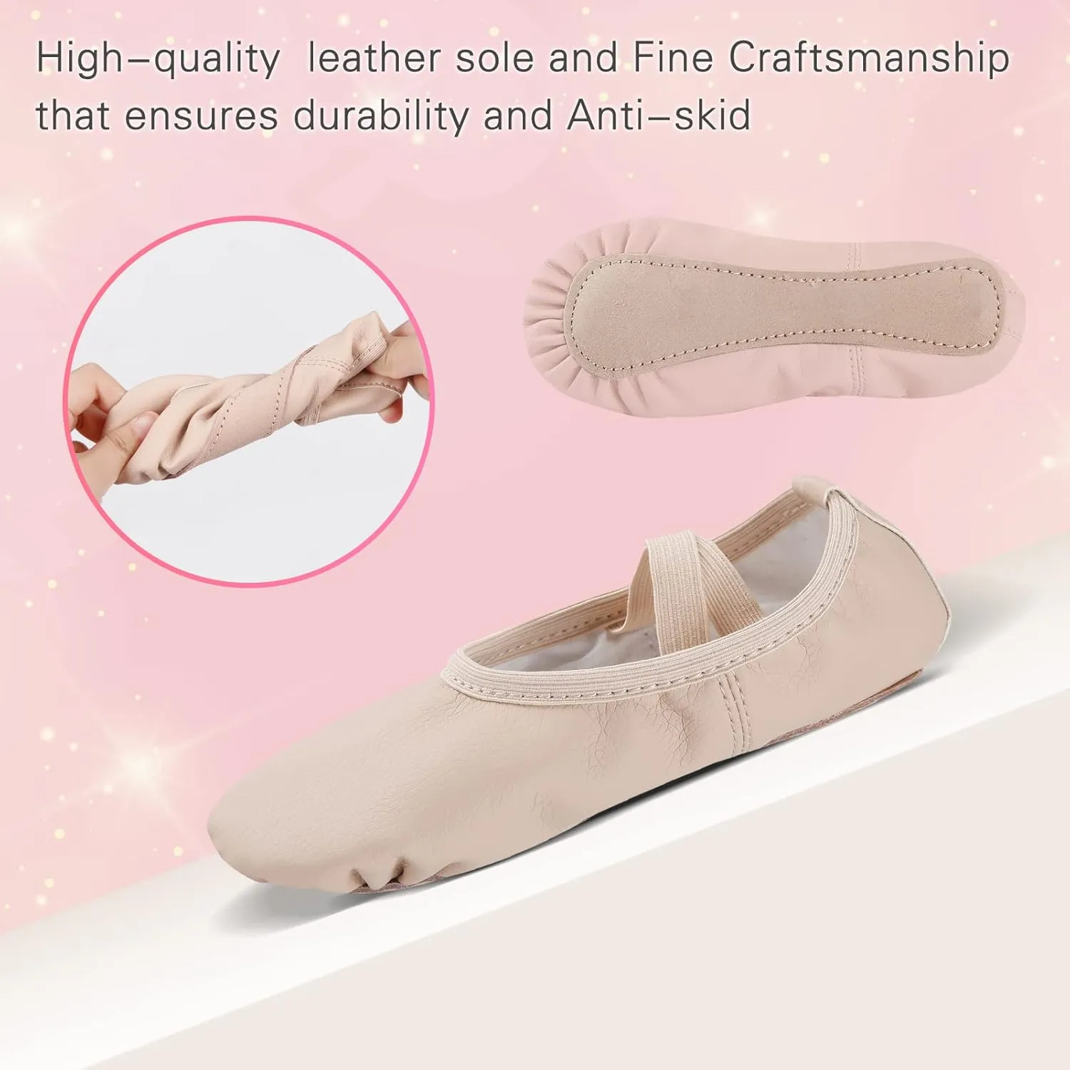 Ballet Shoes for Girls,Soft Leather Ballet Slippers No-Tie Dance Shoes for Toddler Girls/Little/Big Kids