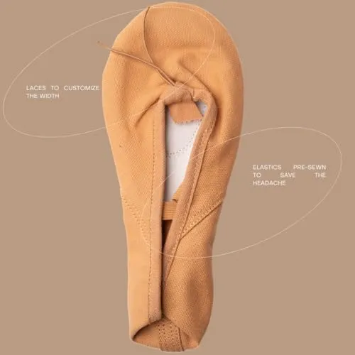 Ballet Shoes for Women, Men & Children, Durable Cotton Canvas, Adjustable Width, Split Sole, 6 Skin Tone Shades