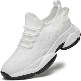 Buhelyc Elevator Sneakers for Men Hidden Height Increase Shoes Casual Fashionable Shoes Mesh Workout Comfortable Shoes(Size:9.5,Color:White)