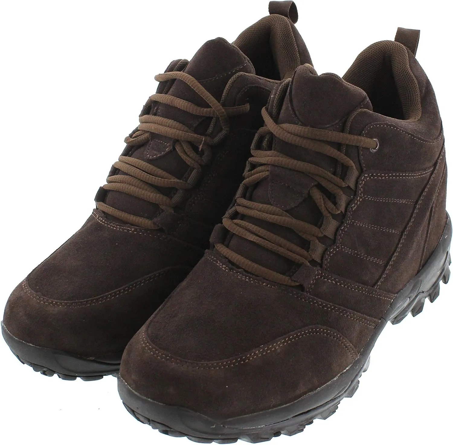 CALTO Men's Invisible Height Increasing Elevator Shoes - Dark Brown Suede Lace-up Hiking Boots - 4 Inches Taller - H0031 - Size 10 D(M) US