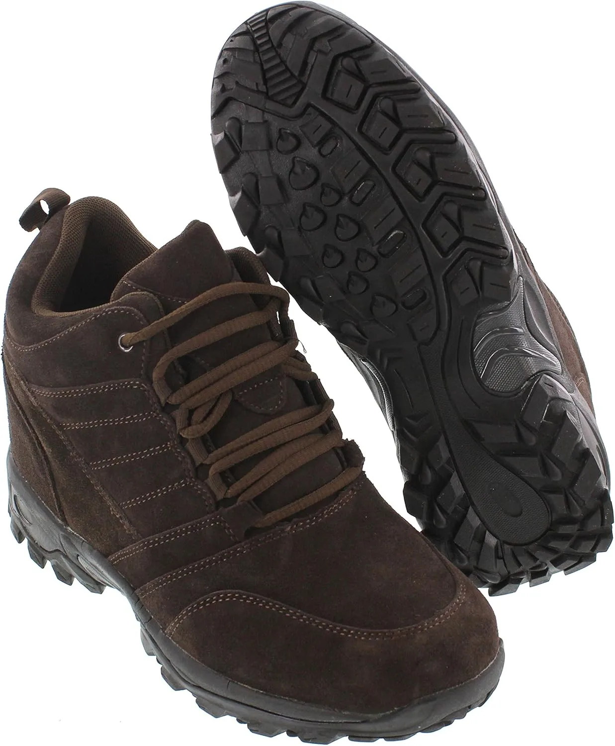 CALTO Men's Invisible Height Increasing Elevator Shoes - Dark Brown Suede Lace-up Hiking Boots - 4 Inches Taller - H0031 - Size 10 D(M) US