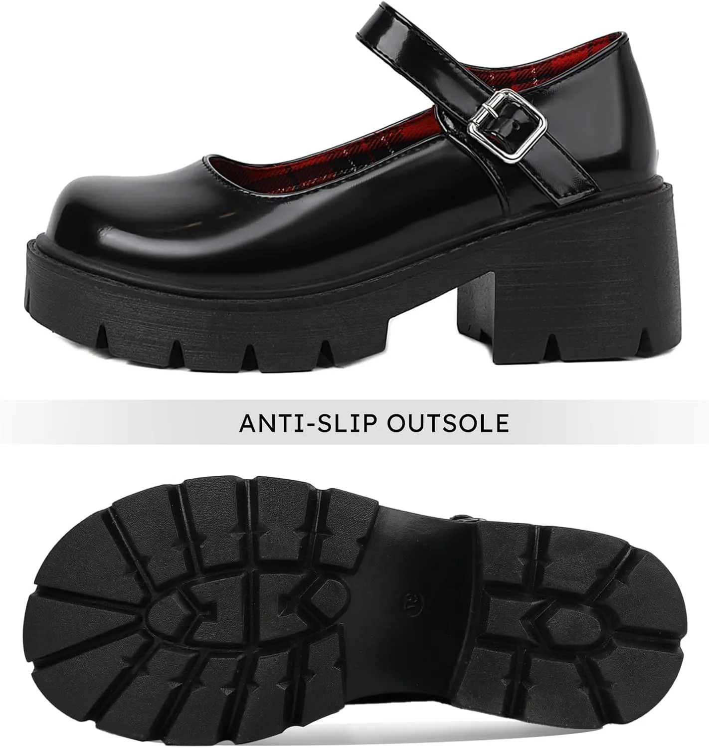 Caradise Womens Chunky Mary Jane Platform Shoes Patent Leather Uniform Dress Shoes