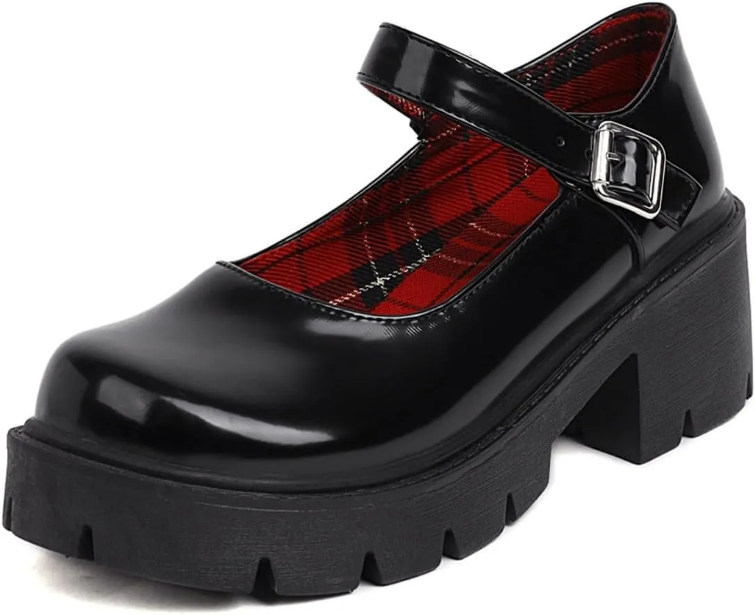 Caradise Womens Chunky Mary Jane Platform Shoes Patent Leather Uniform Dress Shoes