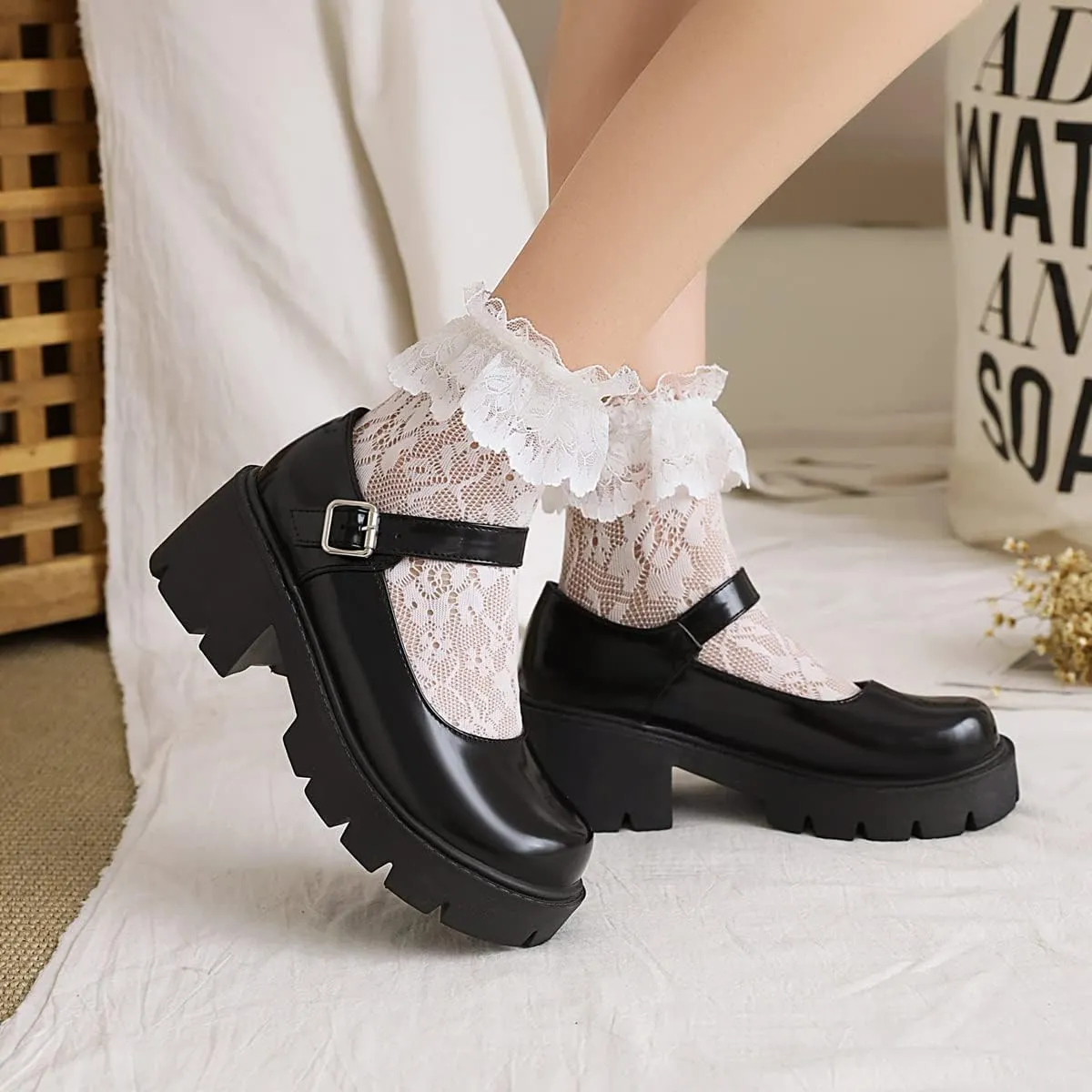 Caradise Womens Chunky Mary Jane Platform Shoes Patent Leather Uniform Dress Shoes