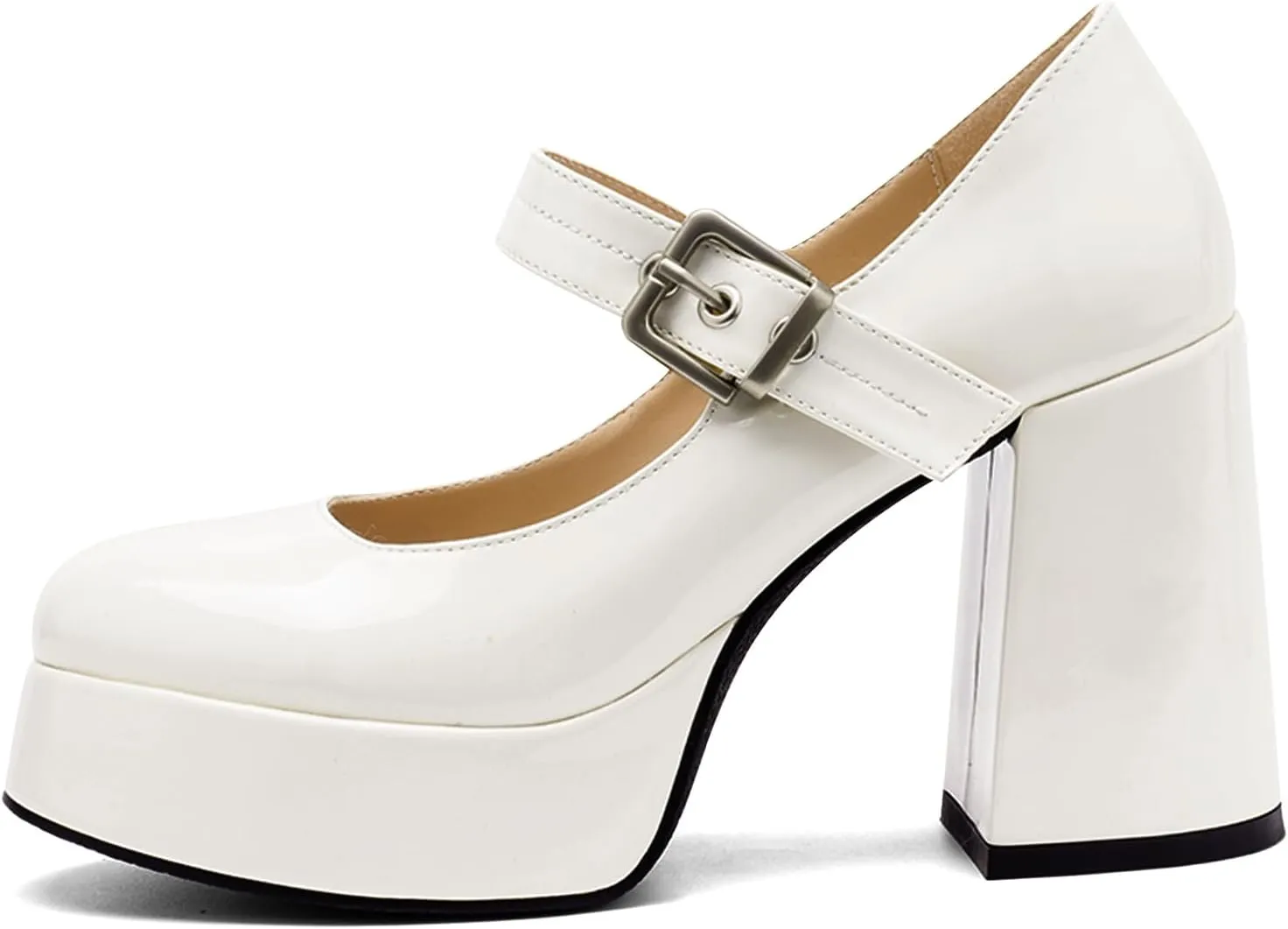 Chunky Platform Heels for Women Mary Jane Heels Round Closed Toe Block Heel Dress Shoes