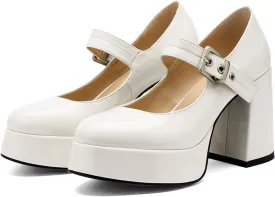 Chunky Platform Heels for Women Mary Jane Heels Round Closed Toe Block Heel Dress Shoes