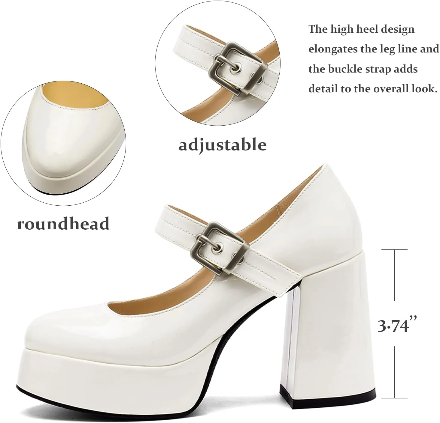 Chunky Platform Heels for Women Mary Jane Heels Round Closed Toe Block Heel Dress Shoes