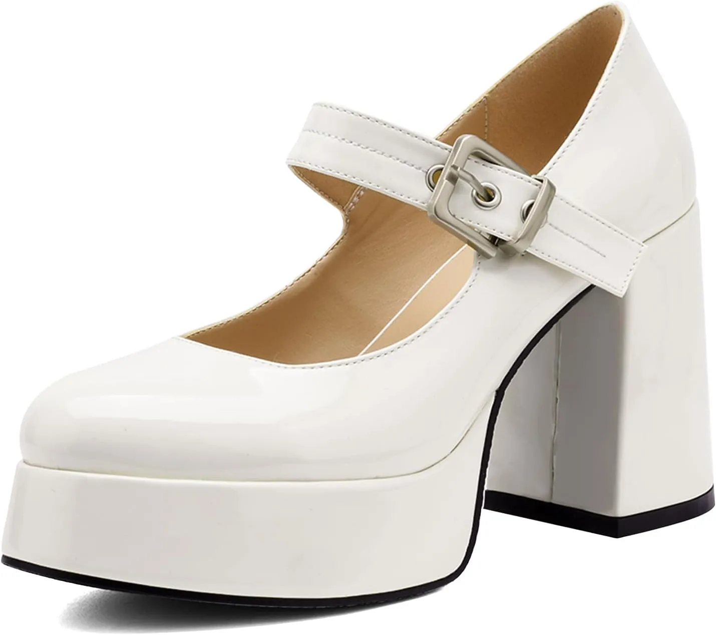 Chunky Platform Heels for Women Mary Jane Heels Round Closed Toe Block Heel Dress Shoes