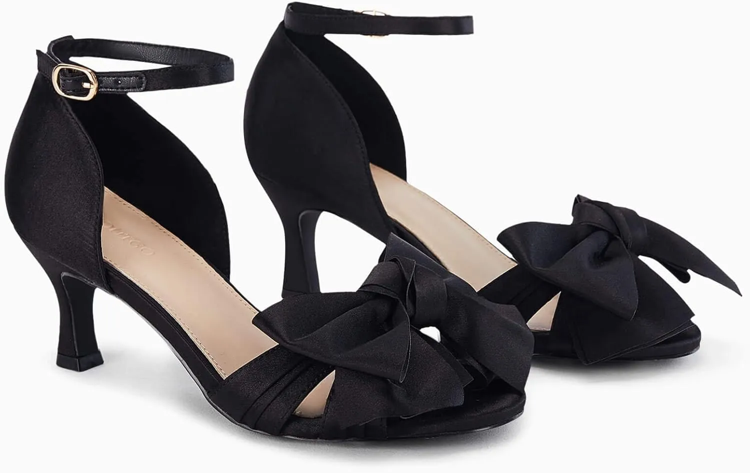 Coutgo Women's Kitten Heels Bow Low Heel Sandals Open Toe Ankle Strap Party Wedding Dress Shoes