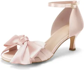 Coutgo Women's Kitten Heels Bow Low Heel Sandals Open Toe Ankle Strap Party Wedding Dress Shoes