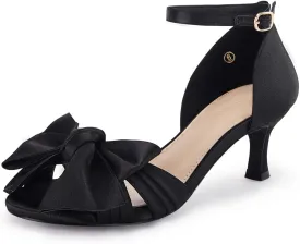 Coutgo Women's Kitten Heels Bow Low Heel Sandals Open Toe Ankle Strap Party Wedding Dress Shoes