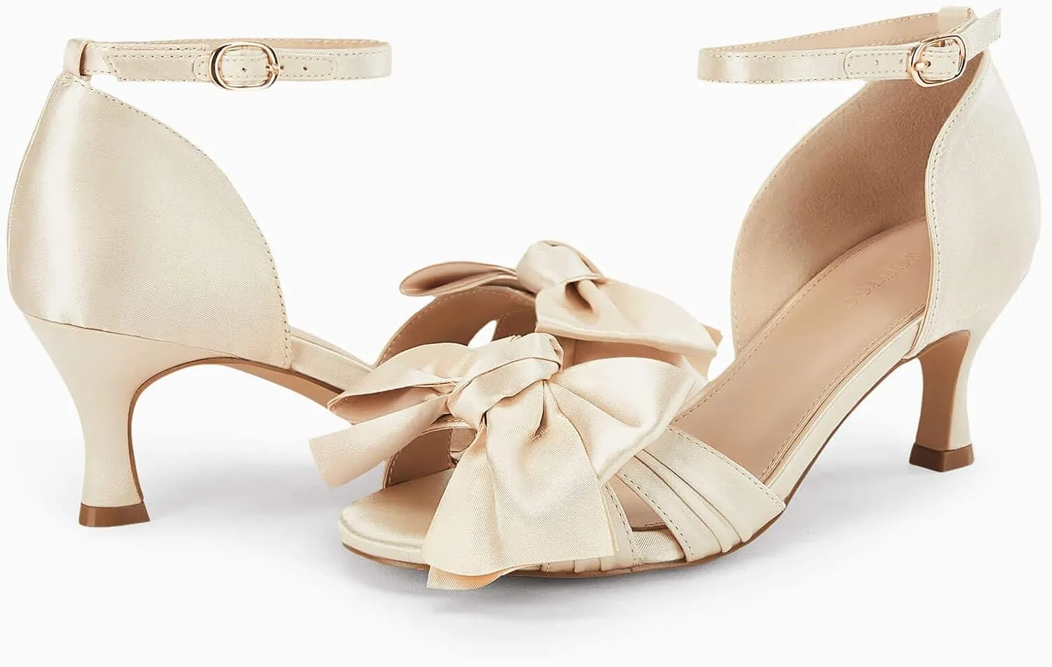 Coutgo Women's Kitten Heels Bow Low Heel Sandals Open Toe Ankle Strap Party Wedding Dress Shoes