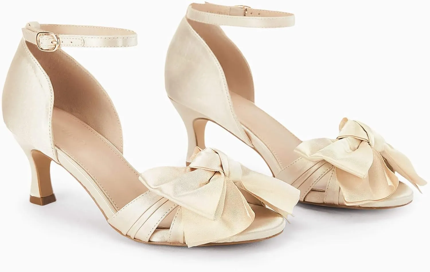 Coutgo Women's Kitten Heels Bow Low Heel Sandals Open Toe Ankle Strap Party Wedding Dress Shoes