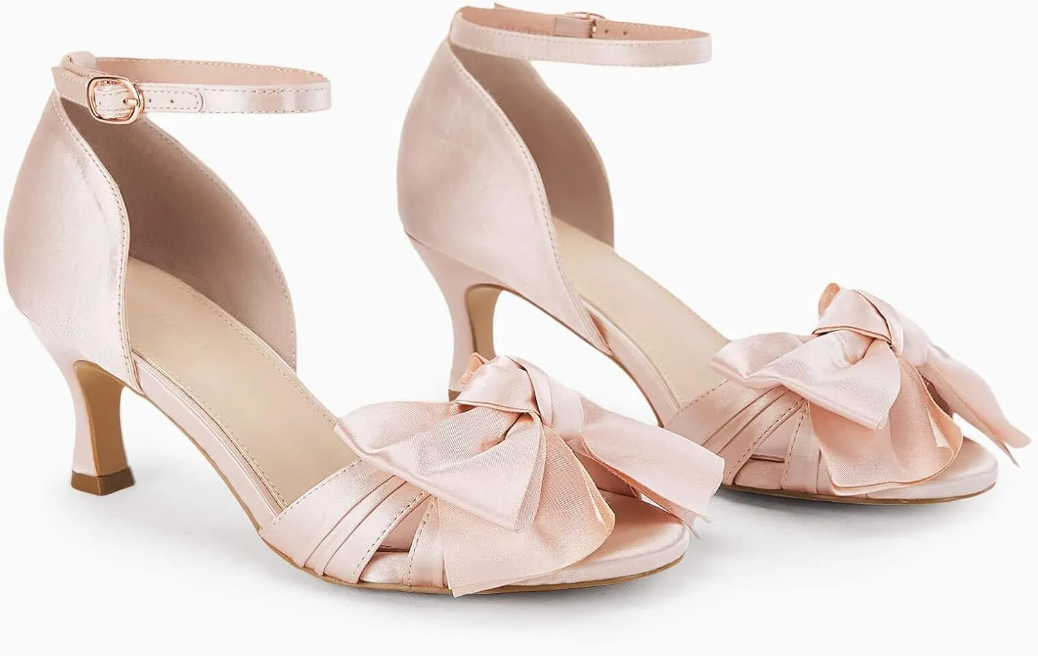 Coutgo Women's Kitten Heels Bow Low Heel Sandals Open Toe Ankle Strap Party Wedding Dress Shoes