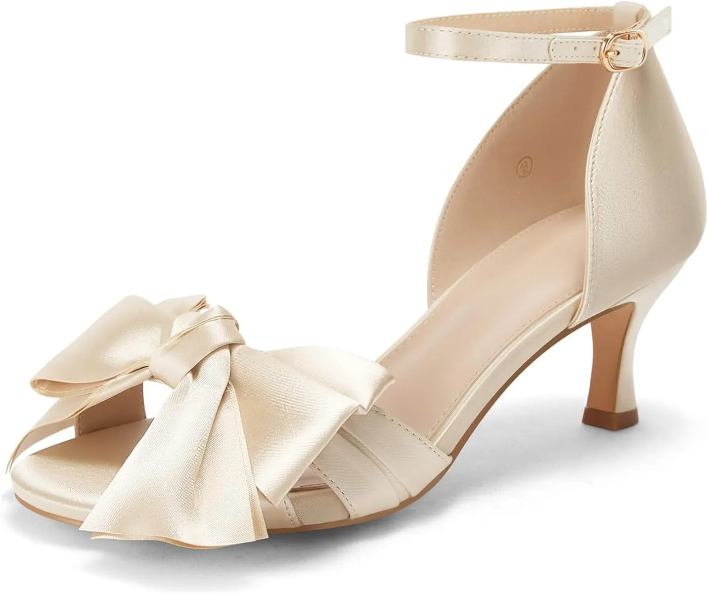 Coutgo Women's Kitten Heels Bow Low Heel Sandals Open Toe Ankle Strap Party Wedding Dress Shoes