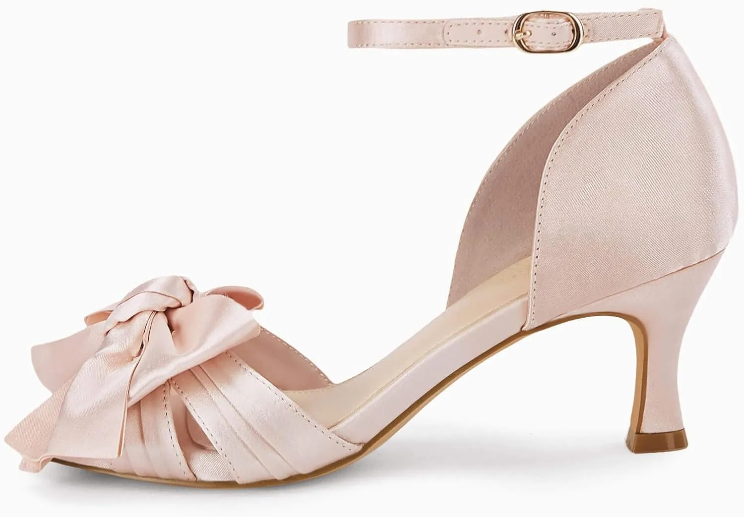 Coutgo Women's Kitten Heels Bow Low Heel Sandals Open Toe Ankle Strap Party Wedding Dress Shoes