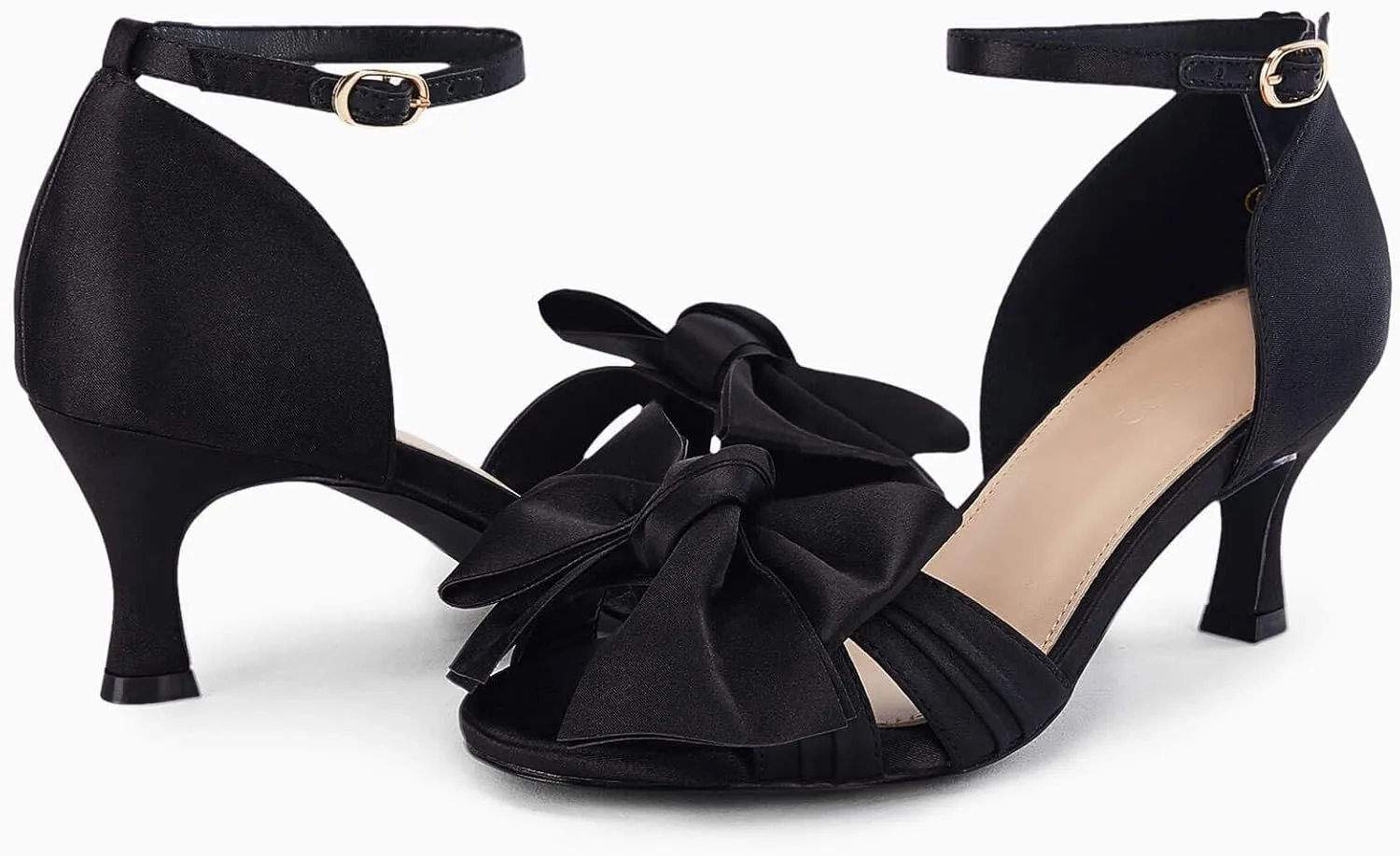 Coutgo Women's Kitten Heels Bow Low Heel Sandals Open Toe Ankle Strap Party Wedding Dress Shoes