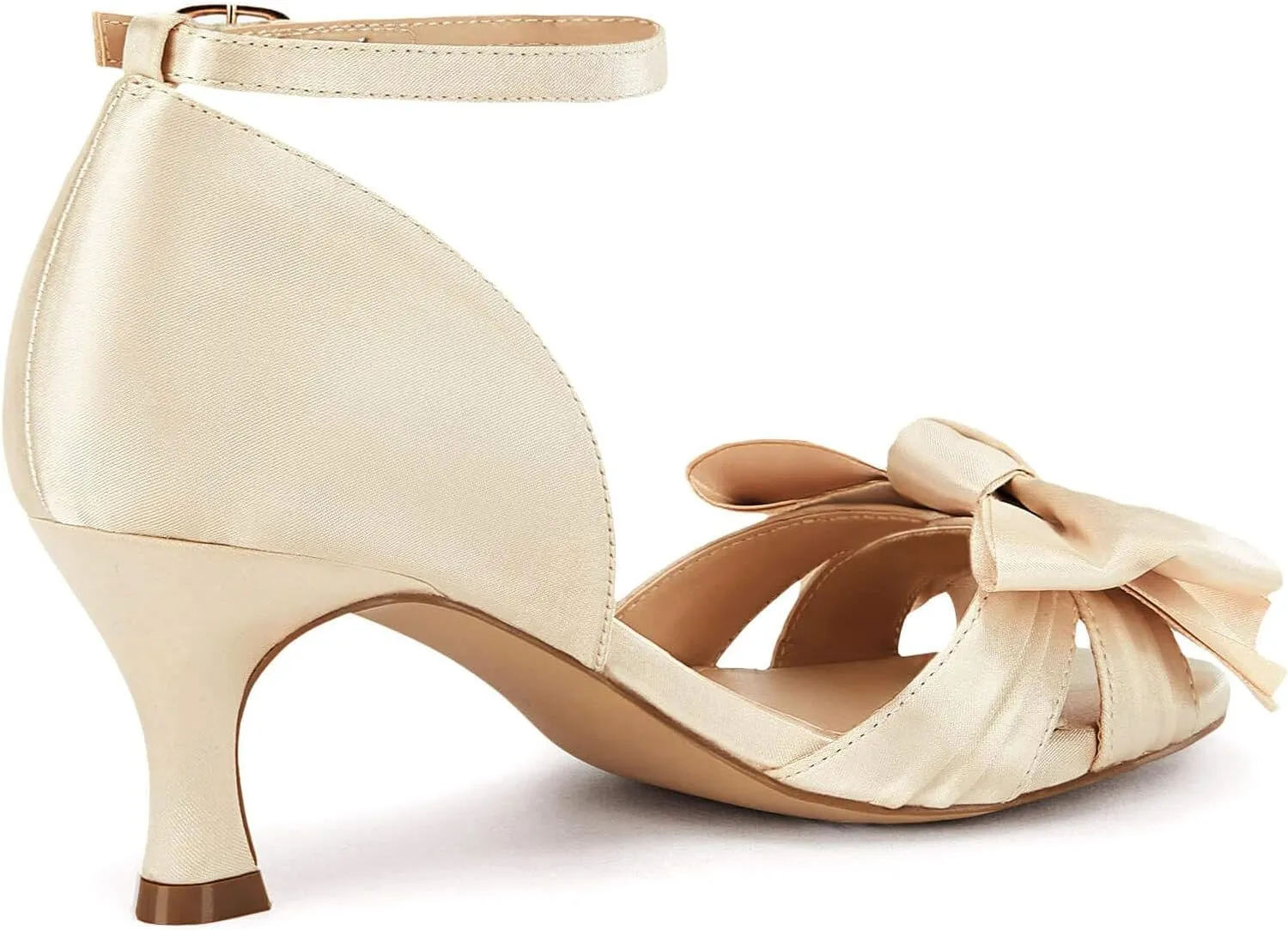 Coutgo Women's Kitten Heels Bow Low Heel Sandals Open Toe Ankle Strap Party Wedding Dress Shoes