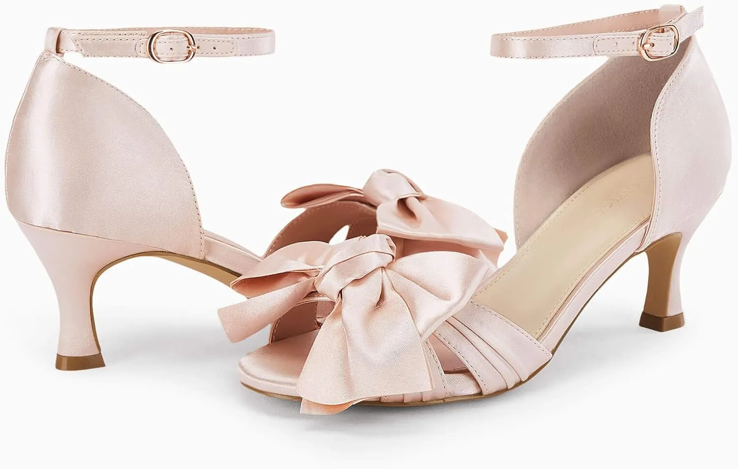 Coutgo Women's Kitten Heels Bow Low Heel Sandals Open Toe Ankle Strap Party Wedding Dress Shoes