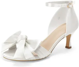 Coutgo Women's Kitten Heels Bow Low Heel Sandals Open Toe Ankle Strap Party Wedding Dress Shoes