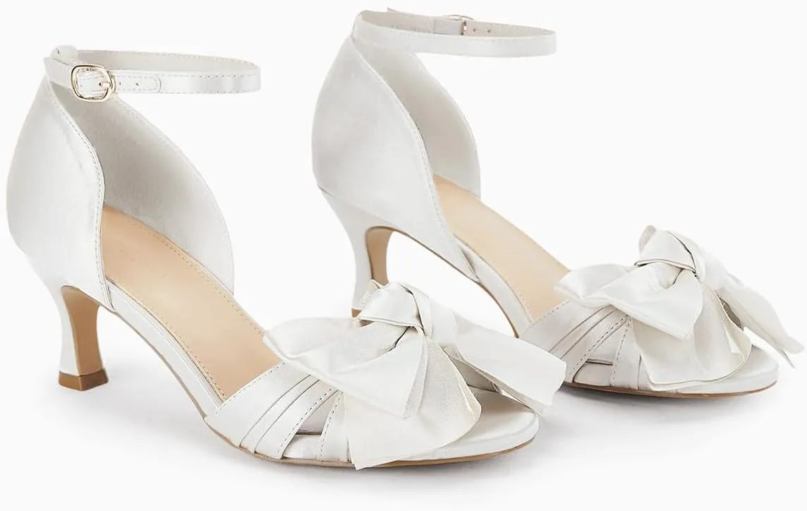 Coutgo Women's Kitten Heels Bow Low Heel Sandals Open Toe Ankle Strap Party Wedding Dress Shoes