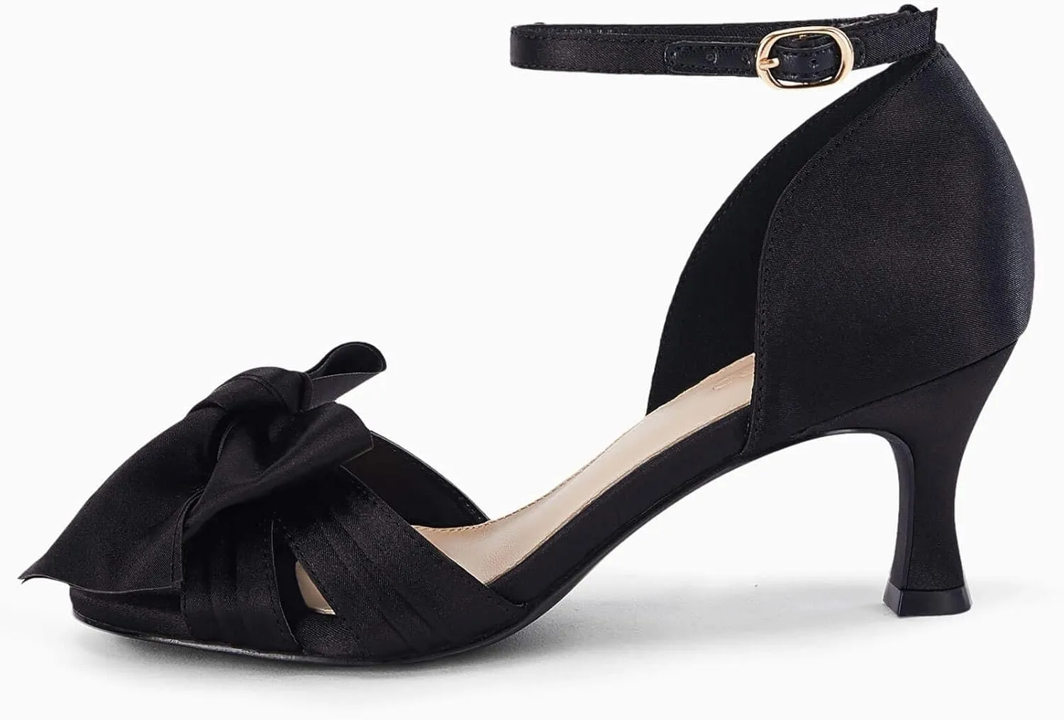 Coutgo Women's Kitten Heels Bow Low Heel Sandals Open Toe Ankle Strap Party Wedding Dress Shoes