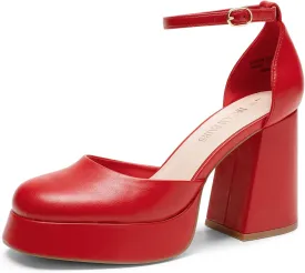 DREAM PAIRS Women's Chunky Platform High Heels Closed Toe Block Ankle Strap Dress Wedding Party Pumps Shoes