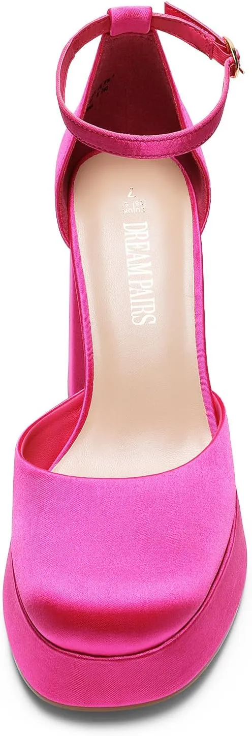 DREAM PAIRS Women's Chunky Platform High Heels Closed Toe Block Ankle Strap Dress Wedding Party Pumps Shoes