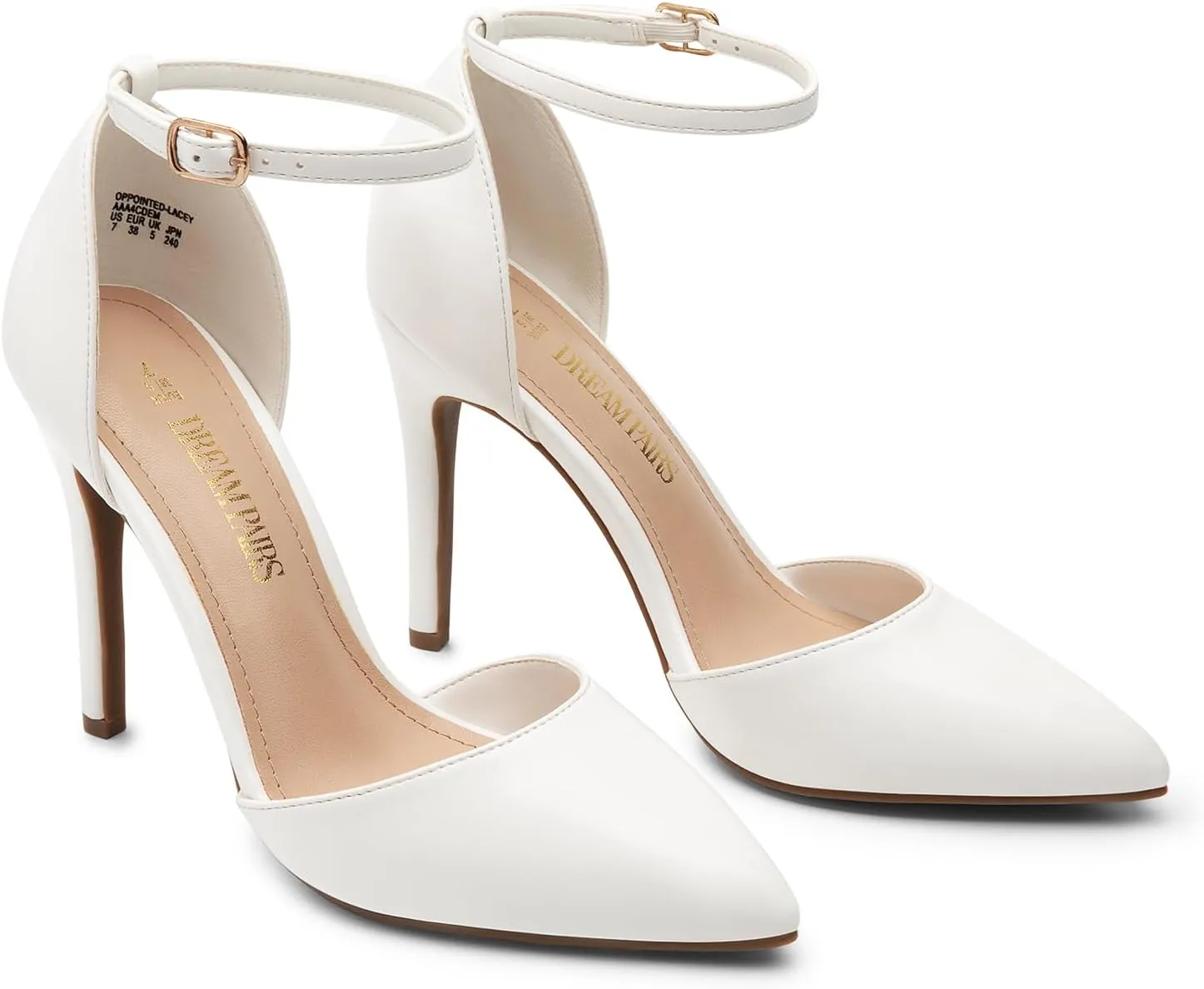 DREAM PAIRS Women's Oppointed-Lacey Pointed Toe Ankle Strap High Heel Stiletto Pumps Wedding Dress Shoes