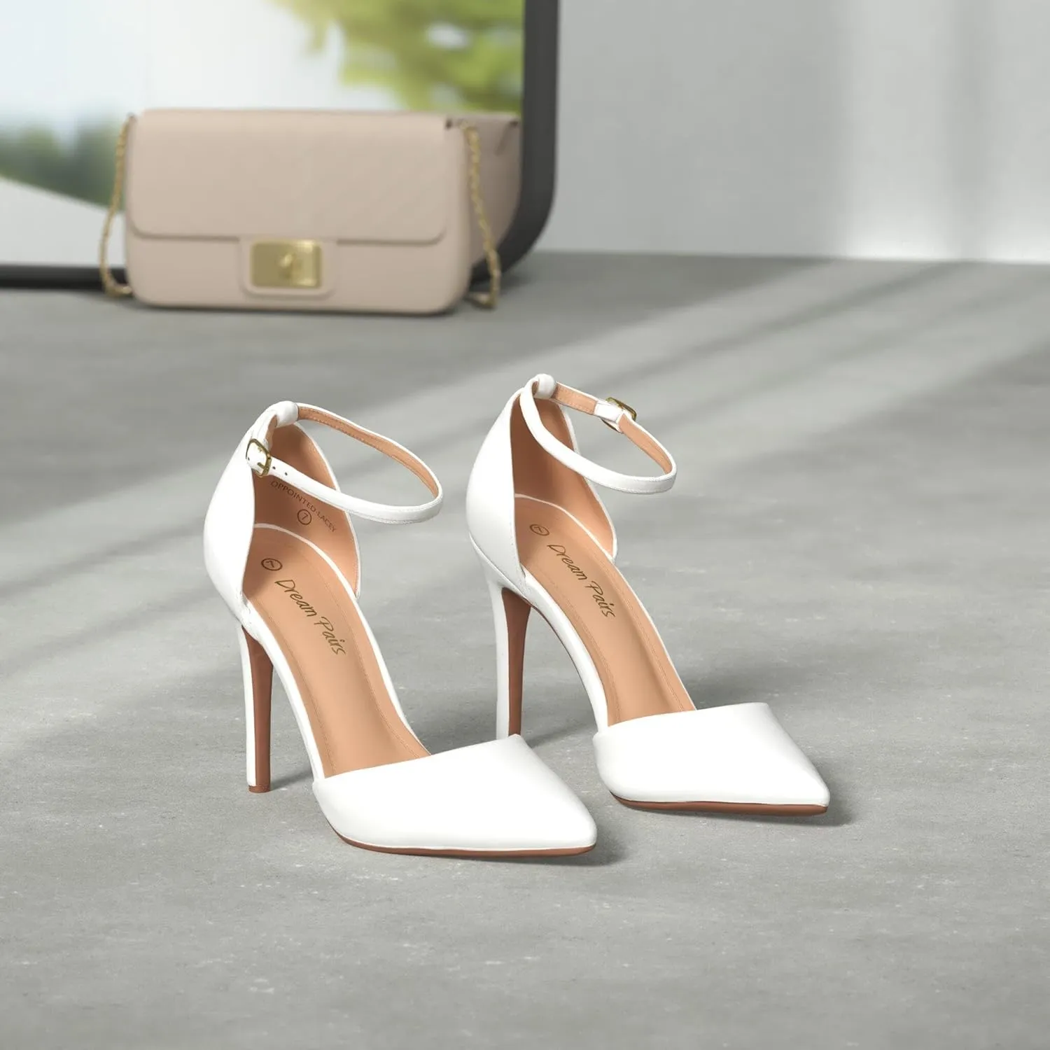 DREAM PAIRS Women's Oppointed-Lacey Pointed Toe Ankle Strap High Heel Stiletto Pumps Wedding Dress Shoes