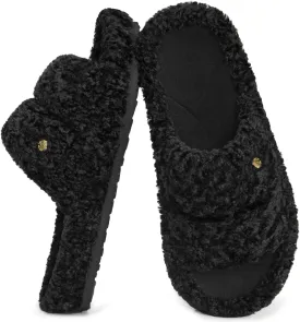 EverFoams Women's Fashionable Open-toe Slippers with Cozy Plush Non-Slip Sole