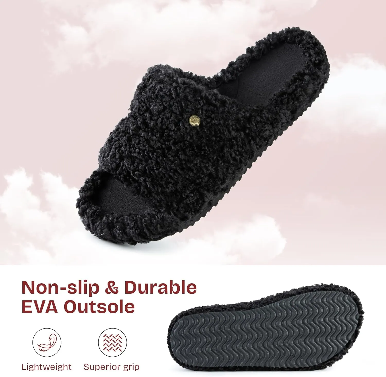 EverFoams Women's Fashionable Open-toe Slippers with Cozy Plush Non-Slip Sole
