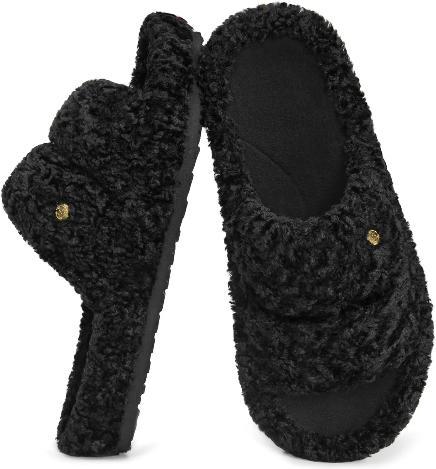 EverFoams Women's Fashionable Open-toe Slippers with Cozy Plush Non-Slip Sole