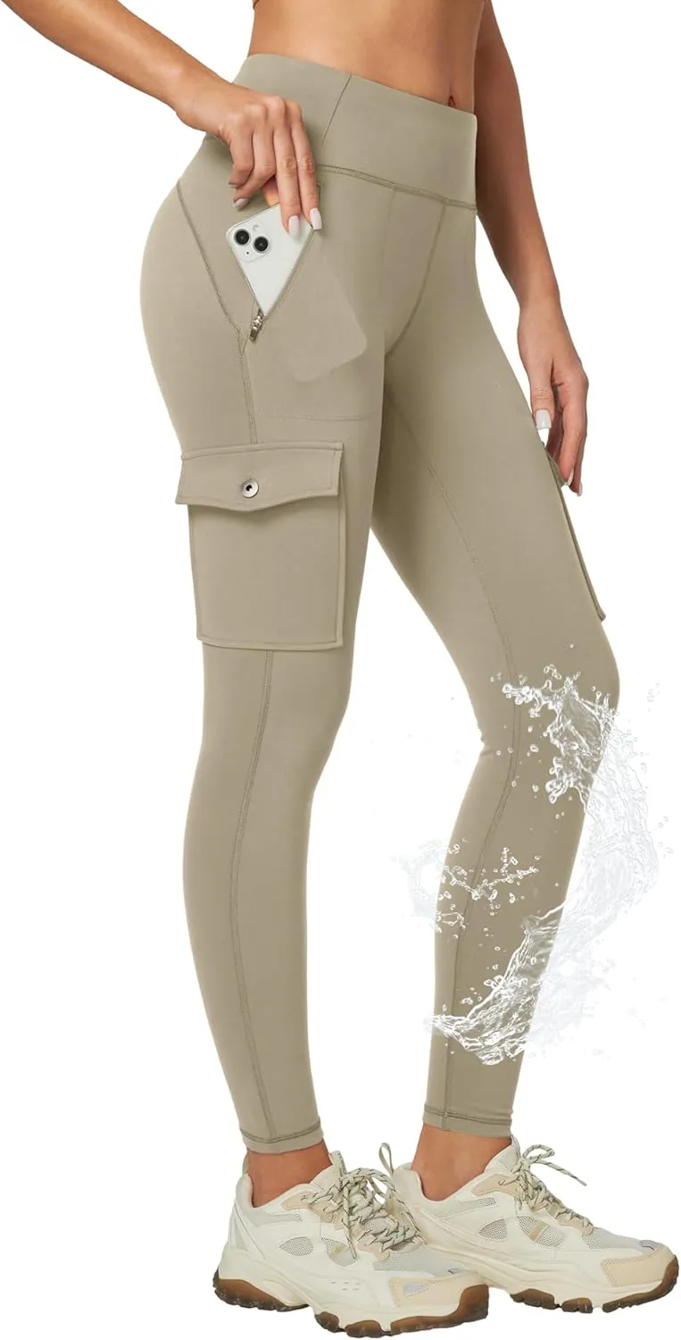 Ewedoos Hiking Pants Women Leggings with Zipper Pockets Water Resistant Workout Compression Leggings Tummy Control UPF50 
