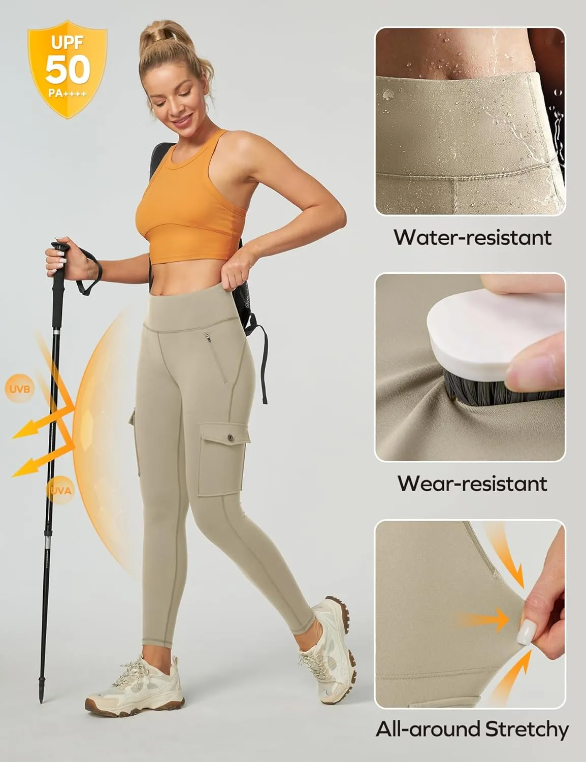 Ewedoos Hiking Pants Women Leggings with Zipper Pockets Water Resistant Workout Compression Leggings Tummy Control UPF50 