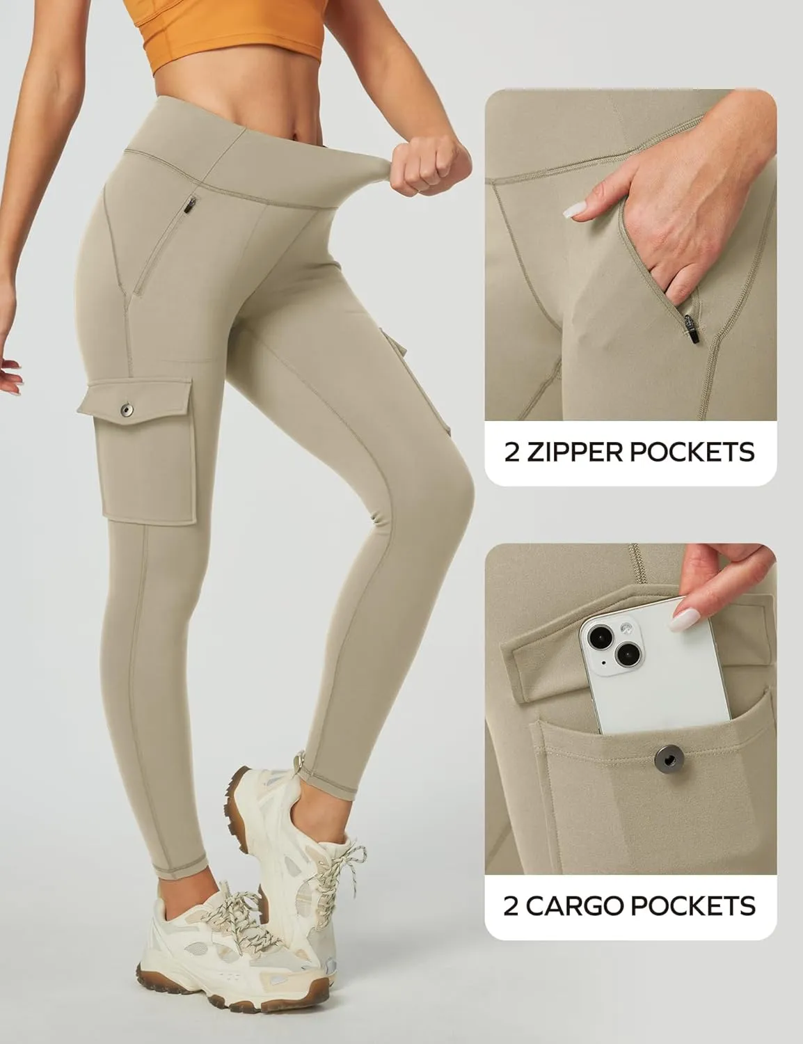 Ewedoos Hiking Pants Women Leggings with Zipper Pockets Water Resistant Workout Compression Leggings Tummy Control UPF50 
