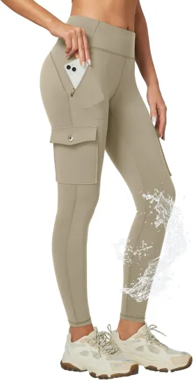 Ewedoos Hiking Pants Women Leggings with Zipper Pockets Water Resistant Workout Compression Leggings Tummy Control UPF50 
