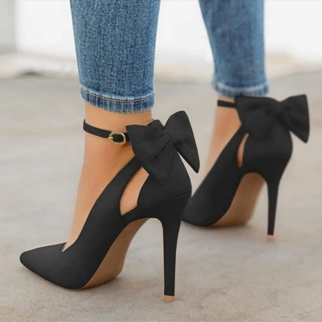 Fashare Womens High Heels Bow Tie Back Sexy Stiletto Ankle Strap Wedding Dress Pumps Shoes