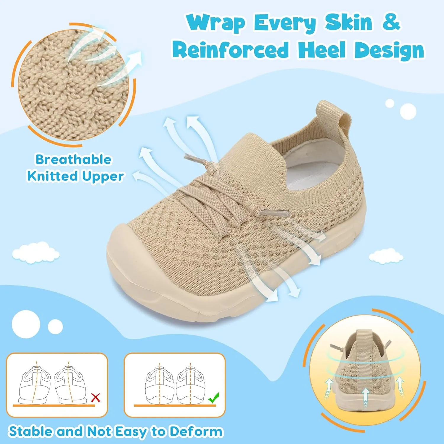 FEETCITY Toddler Sneakers Toddler Walking Shoes Boys Girls Toddler Tennis Shoes Lightweight Brethable Kids Slip On Shoes