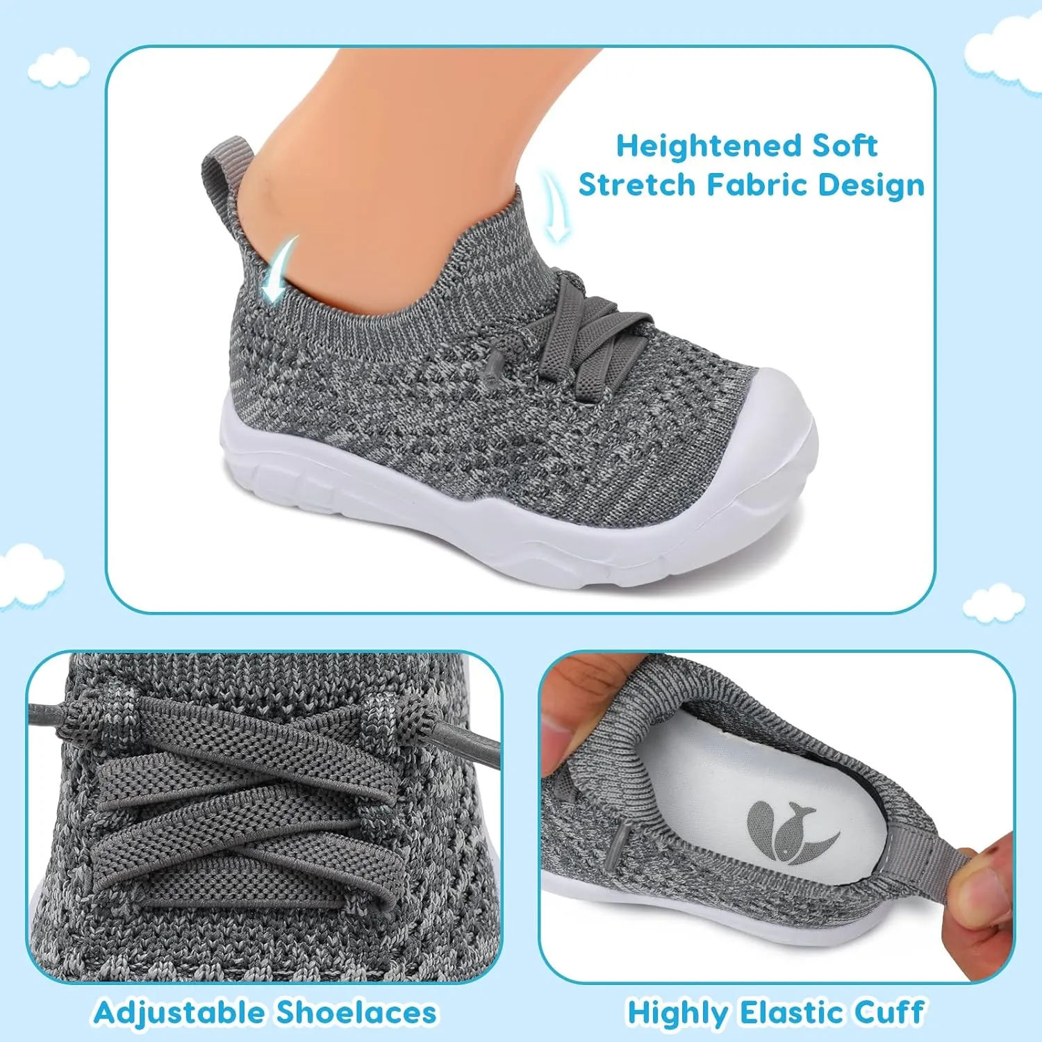 FEETCITY Toddler Sneakers Toddler Walking Shoes Boys Girls Toddler Tennis Shoes Lightweight Brethable Kids Slip On Shoes