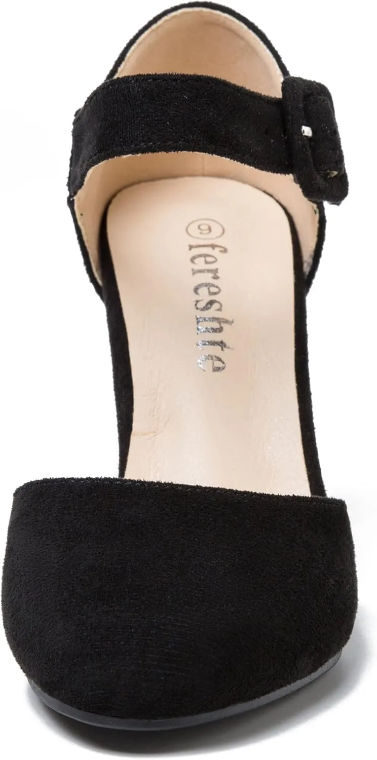 fereshte Women's High Heel Closed Toe Chunky Wedding Pumps Mary Jane Shoes