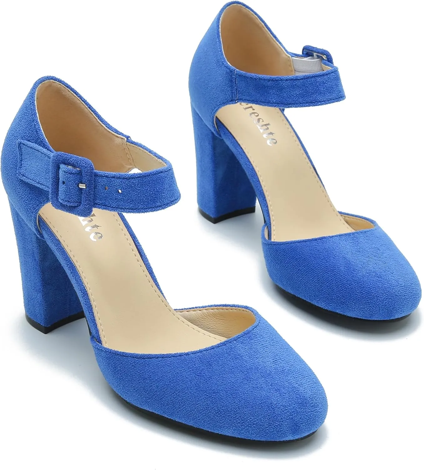 fereshte Women's High Heel Closed Toe Chunky Wedding Pumps Mary Jane Shoes