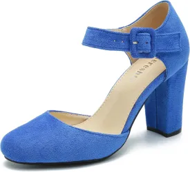 fereshte Women's High Heel Closed Toe Chunky Wedding Pumps Mary Jane Shoes