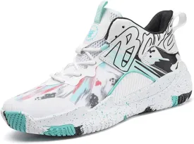 FOTN Womens Breathable Mesh High Top Basketball Shoes Lightweight Non-Slip Sport Shoes Fashion Graffiti Soft Training Runnig Tennis Sneakers