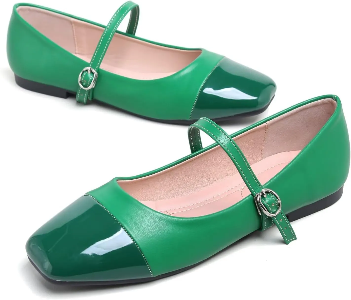 Hee grand Leather Mary Jane Shoes for Women Dressy Square Toe Ballet Flats with Strap Comfortable Walking Shoes Soft Leather Dress Shoes