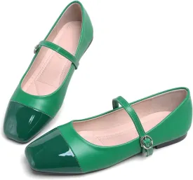 Hee grand Leather Mary Jane Shoes for Women Dressy Square Toe Ballet Flats with Strap Comfortable Walking Shoes Soft Leather Dress Shoes