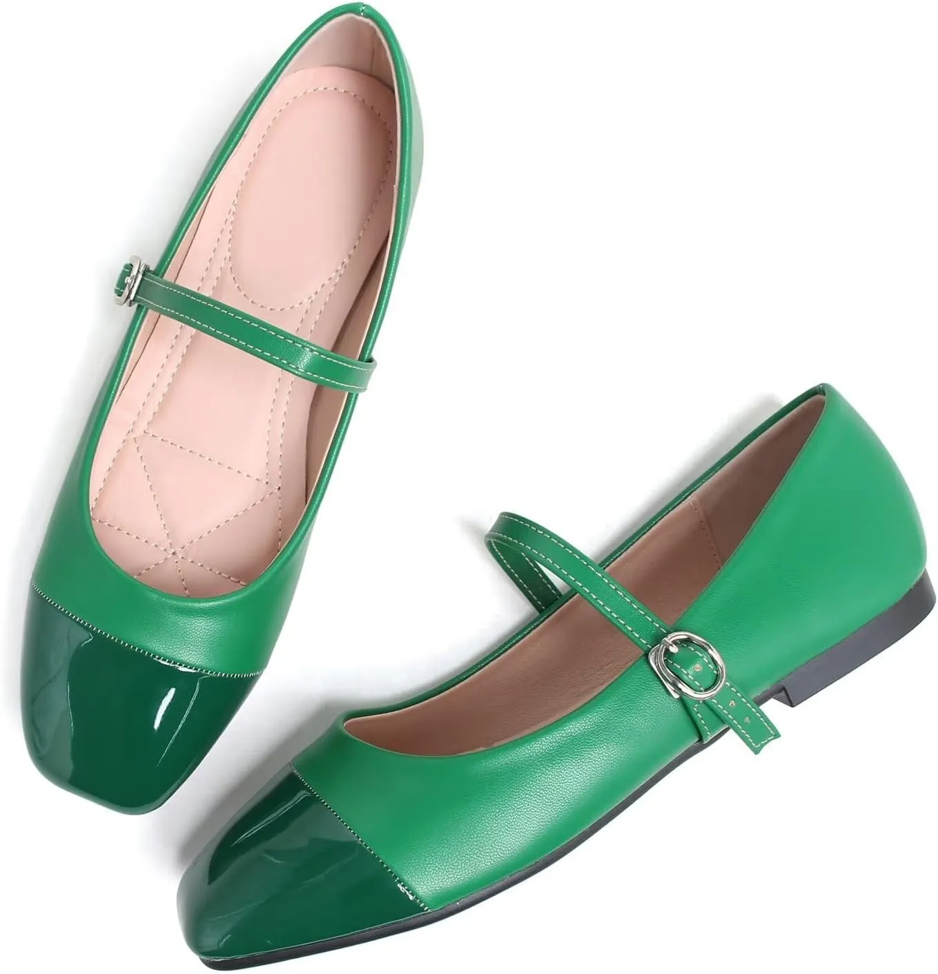 Hee grand Leather Mary Jane Shoes for Women Dressy Square Toe Ballet Flats with Strap Comfortable Walking Shoes Soft Leather Dress Shoes